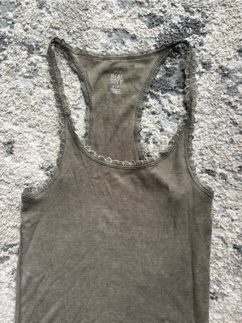 aerie Olive Ribbed Lace-Trim Tank top